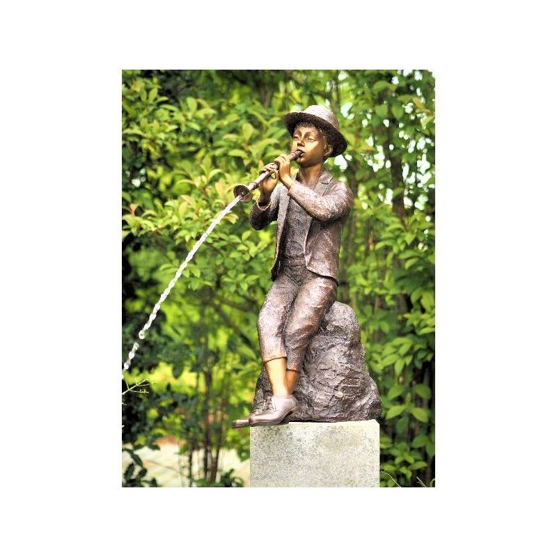 Statue Bronze enfant flûte petit mouton - Expert Bassin